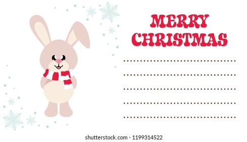 cartoon cute bunny with scarf christmas card