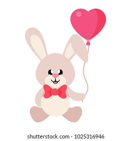 cartoon cute bunny sitting with tie and lovely balloons