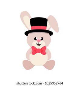 cartoon cute bunny sitting with tie and hat