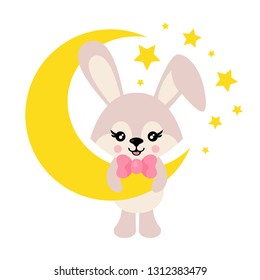 cartoon cute bunny with tie on the moon