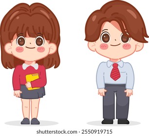 Cartoon cute businessman and businesswoman office worker. illustration vector premium. Animation chibi doodle drawing.