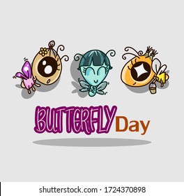  Cartoon cute butterfly characters vector illustrations with emotions