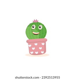 Cartoon cute cactus mascot, Potted cactus characters sett, funny cacti in flower pot with different emotions vector Illustrations on a white background