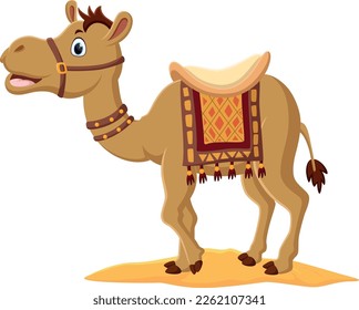 Cartoon cute camel with saddlery