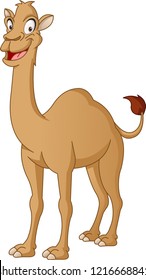 Caricatura lindo camello. Ilustración vectorial de un animal divertido y feliz.
