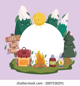 cartoon cute camping and label