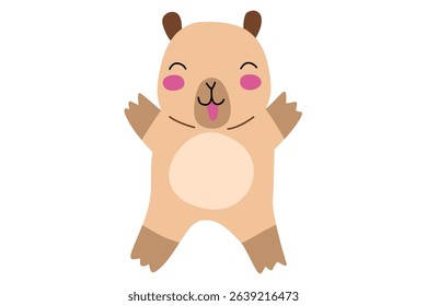 Cartoon cute capybara, summer cute capybara. Kawaii pet animal for card, decoration, print. Stock vector illustration isolated on white 
