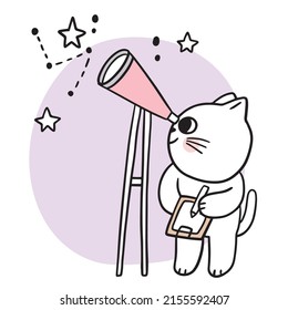 Cartoon cute cat and astronomy vector.