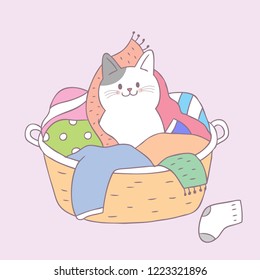 Cartoon cute cat in basket vector.