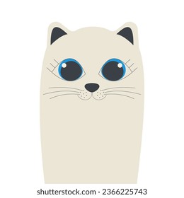 Cartoon cute cat with big eyes isolated on white background. Vector.