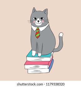 Cartoon cute cat and book vector.