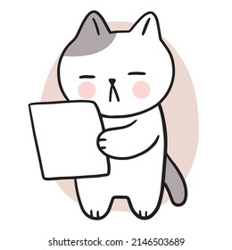 Cartoon cute cat boring read paper vector.