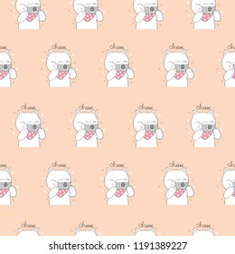 Cartoon cute cat and camera seamless pattern vector.