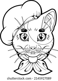 cartoon cute cat chef, funny illustration, logo