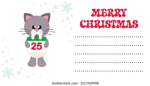 cartoon cute cat with christmas calendar on the christmas card