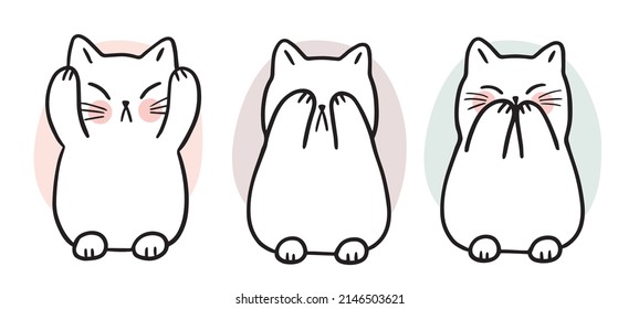 Cartoon cute cat close eyes eays and mouth vector.
