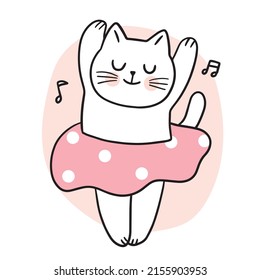 Cartoon cute cat dance vector.