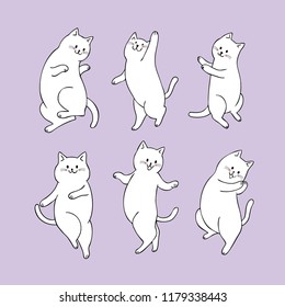 Cartoon Cute Cat Dancing Vector.