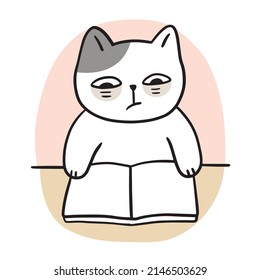 Cartoon cute cat do not like read book vector.