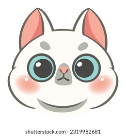 Cartoon cute cat face on white background. Cartoon cat face mask. Cute cartoon cat face sticker.
