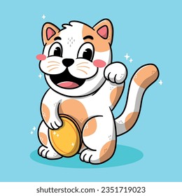 Cartoon cute cat with gold vector