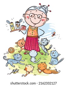 Cartoon Cute Cat Granny Illustration