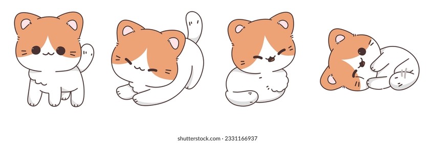 Cartoon cute cat happy set