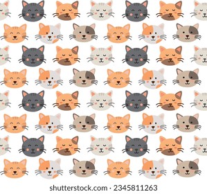 Cartoon cute cat head seamless pattern. Cartoon flat design style vector illustration