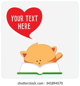 Cartoon cute cat with heart symbol. Vector Illustration