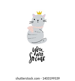 Cartoon cute cat and inscription