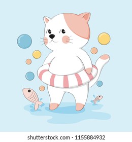 Caricatura un gato lindo con el personaje de un dibujo animado. Diseño de ilustración vectorial.