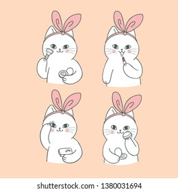 Cartoon cute cat makeup vector.