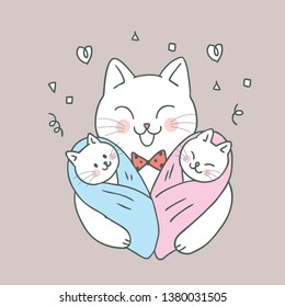 Cartoon cute cat mom and baby vector.