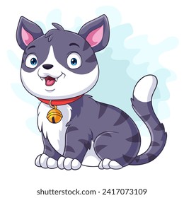 Cartoon cute cat on white background