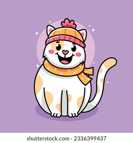 cartoon cute cat with orange scarf