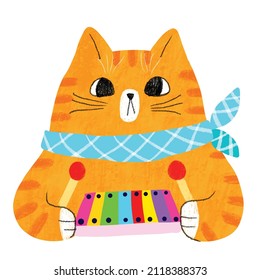 Cartoon cute cat play xylophon vector.