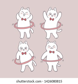 Cartoon cute cat playing hula hoop vector.