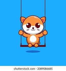 cartoon cute cat playing on the swing