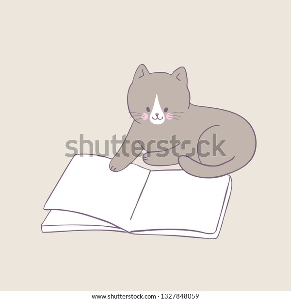 Cartoon Cute Cat Reading Book Vector Stock Vector (Royalty Free ...