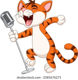 Cartoon a cute cat singing