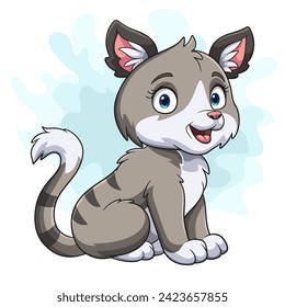 Cartoon cute cat sitting isolated on white background