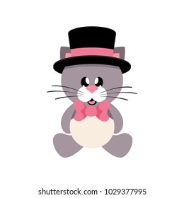 cartoon cute cat sitting with tie and hat