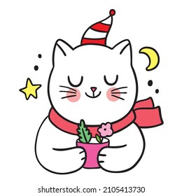 Cartoon cute cat sleeping in the moon vector.