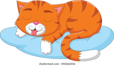 cartoon cute cat sleeping on pillow