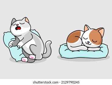 cartoon cute cat sleeping on the pillow