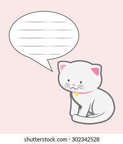 cartoon cute cat with speech bubble. vector illustration