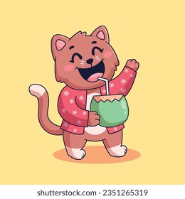 Cartoon cute cat summer holiday