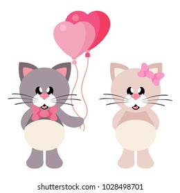 cartoon cute cat with tie  and cat girl with lovely balloons