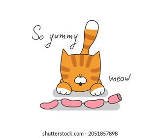 Cartoon cute cat vector illustration. Pet funny character with slogan for print on kid fashion.