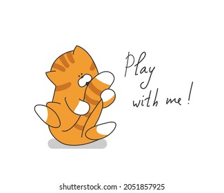 Cartoon cute cat vector illustration. Pet funny character with slogan for print on kid fashion.